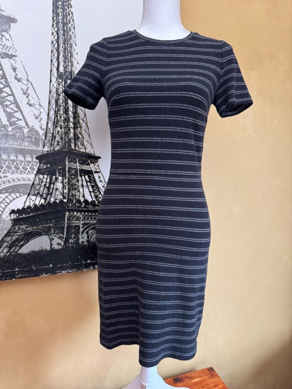 Madewell Black Striped Short-Sleeve Midi Dress